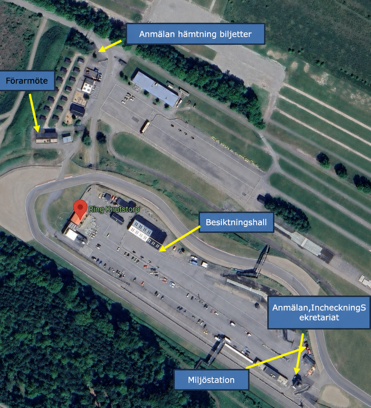 Flygbild över Ring Knutstorp med depåer och bana